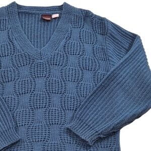 VTG Bachrach Men's Blue V Neck‎ Waffle Knit Acrylic Sweater Size Large